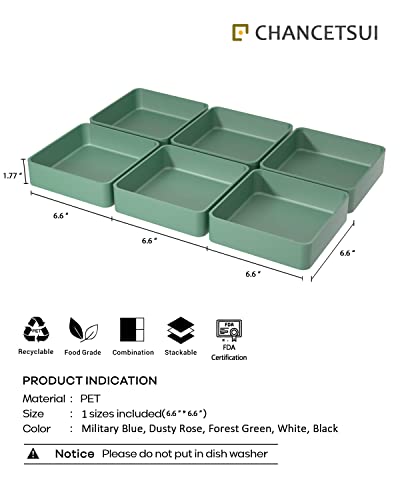 6 Pcs Stackable Drawer Organizer Set, 6.6" X 6.6" Square Plastic Vanity Drawer Organizers and Storage Bins,Desk Drawer Organizer Trays for Makeup,Bathroom Countertop,Office Drawer Divider,Forest Green