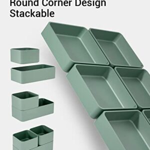 6 Pcs Stackable Drawer Organizer Set, 6.6" X 6.6" Square Plastic Vanity Drawer Organizers and Storage Bins,Desk Drawer Organizer Trays for Makeup,Bathroom Countertop,Office Drawer Divider,Forest Green