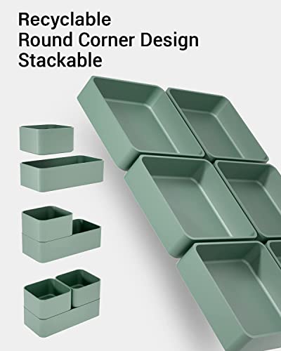 6 Pcs Stackable Drawer Organizer Set, 6.6" X 6.6" Square Plastic Vanity Drawer Organizers and Storage Bins,Desk Drawer Organizer Trays for Makeup,Bathroom Countertop,Office Drawer Divider,Forest Green