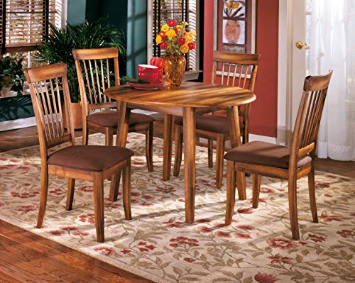 Signature Design by Ashley Ralene Rake Back Dining Room Chair Set of 2, Medium Brown & Berringer Dining Room Round Drop Leaf Table, Rustic Brown