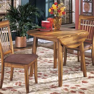 Signature Design by Ashley Ralene Rake Back Dining Room Chair Set of 2, Medium Brown & Berringer Dining Room Round Drop Leaf Table, Rustic Brown