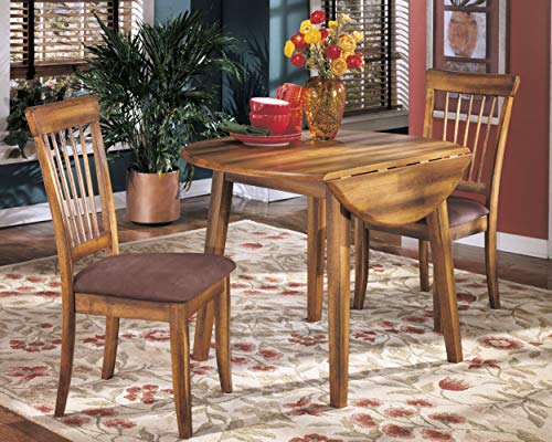 Signature Design by Ashley Ralene Rake Back Dining Room Chair Set of 2, Medium Brown & Berringer Dining Room Round Drop Leaf Table, Rustic Brown