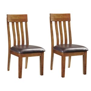 Signature Design by Ashley Ralene Rake Back Dining Room Chair Set of 2, Medium Brown & Berringer Dining Room Round Drop Leaf Table, Rustic Brown