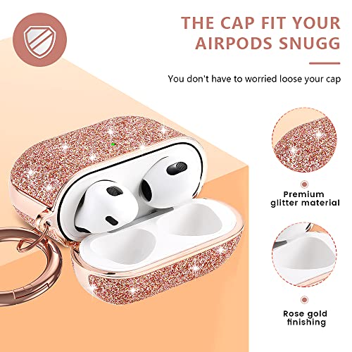 Valkit for Apple Airpods 3 Case Cover 2021 Bling Sparkle, Luxury Glossy Hard Shell Scratch Resistant Drop Proof Protective with Keychain for Glitter AirPods 3 Generation Charging Case - Golden