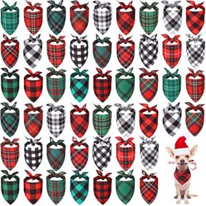 50 pieces christmas dog bandanas classic plaid dog bandanas for dogs triangle scarf plaid dog kerchief for christmas pet costume accessories decoration (25.6 x 17.7 x 17.7 inch)