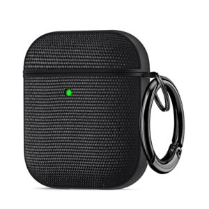 valkit for apple airpods 2nd generation case with lanyard, premium knit fabric and pc lining scratch resistant drop proof protective cover for women girl airpods 2 & 1 charging case - black