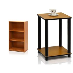 furinno basic 3-tier bookcase storage shelves, light cherry & turn-n-tube end table, 1-pack, light cherry/black