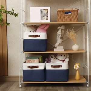 Storage Baskets for Organizing Fabric Baskets for Shelves, Closets, Laundry, Nursery, Decorative Baskets for Gifts Empty (15 x 11 x 9.5 IN - 3Pack, White & Blue)