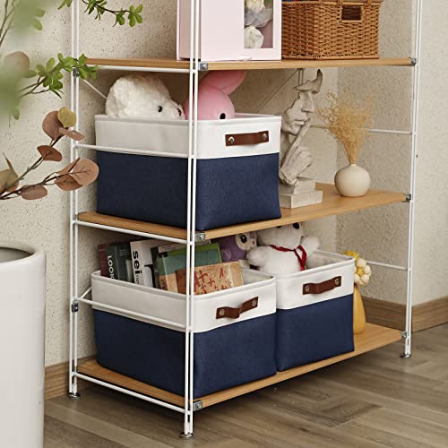 Storage Baskets for Organizing Fabric Baskets for Shelves, Closets, Laundry, Nursery, Decorative Baskets for Gifts Empty (15 x 11 x 9.5 IN - 3Pack, White & Blue)