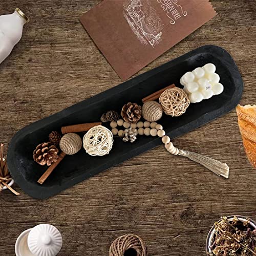 Wooden Dough Bowls Decorative，Rustic Bread Long Bowls Decor Wood Tray, Hand Carved For Table Centerpiece Decor, Home Decor (20 * 6 * 2 inch Black)