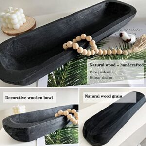 Wooden Dough Bowls Decorative，Rustic Bread Long Bowls Decor Wood Tray, Hand Carved For Table Centerpiece Decor, Home Decor (20 * 6 * 2 inch Black)