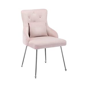 udax velvet dining chair, upholstered vanity chair with tufted back and metal legs, mistyrose pink