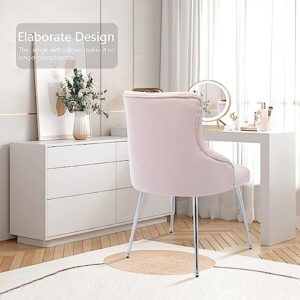 UDAX Velvet Dining Chair, Upholstered Vanity Chair with Tufted Back and Metal Legs, Mistyrose Pink