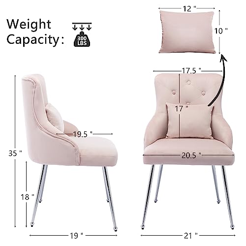 UDAX Velvet Dining Chair, Upholstered Vanity Chair with Tufted Back and Metal Legs, Mistyrose Pink