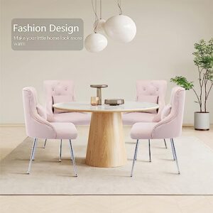 UDAX Velvet Dining Chair, Upholstered Vanity Chair with Tufted Back and Metal Legs, Mistyrose Pink