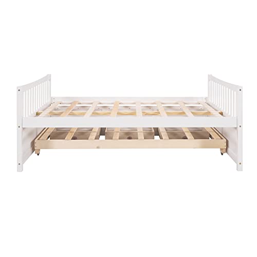 Harper & Bright Designs Full Storage Daybed with Trundle Captain’s Bed with Drawers, Wood Bed Frame for Kids Guests (Full Size, White)