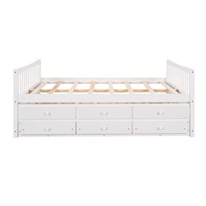 Harper & Bright Designs Full Storage Daybed with Trundle Captain’s Bed with Drawers, Wood Bed Frame for Kids Guests (Full Size, White)