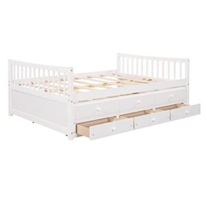 Harper & Bright Designs Full Storage Daybed with Trundle Captain’s Bed with Drawers, Wood Bed Frame for Kids Guests (Full Size, White)