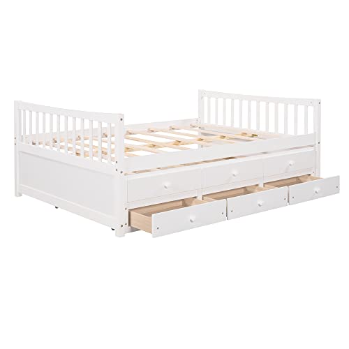 Harper & Bright Designs Full Storage Daybed with Trundle Captain’s Bed with Drawers, Wood Bed Frame for Kids Guests (Full Size, White)