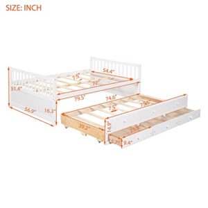 Harper & Bright Designs Full Storage Daybed with Trundle Captain’s Bed with Drawers, Wood Bed Frame for Kids Guests (Full Size, White)