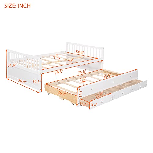 Harper & Bright Designs Full Storage Daybed with Trundle Captain’s Bed with Drawers, Wood Bed Frame for Kids Guests (Full Size, White)