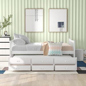 Harper & Bright Designs Full Storage Daybed with Trundle Captain’s Bed with Drawers, Wood Bed Frame for Kids Guests (Full Size, White)