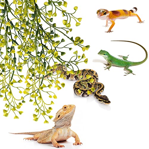 MUYG Reptile Hanging Plants,Bearded Dragon Plastic Flexible Fake Vines Plant Leaves with Suction Cup Lizards Terrarium Habitat Decorations for Geckos Turtles Snake Frog Chameleon(2 Pcs)