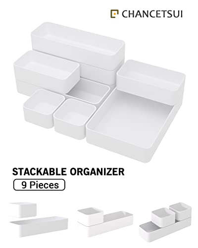 9 Pcs Stackable Drawer Organizer Trays Set, Multifunctional Stackable Storage Trays for Vanity, Bathroom, Kitchen, Desk Drawer Organizer Office. Plastic Drawer Organizers Available In 5 Colours, White