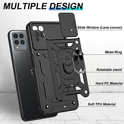 Atump for T-Mobile REVVL 6 Pro 5G Case with HD Screen Protector with Slide Camera Cover, 360° Rotation Ring Kickstand [Military Grade] Protective Case for T-Mobile REVVL 6 Pro 5G，Black