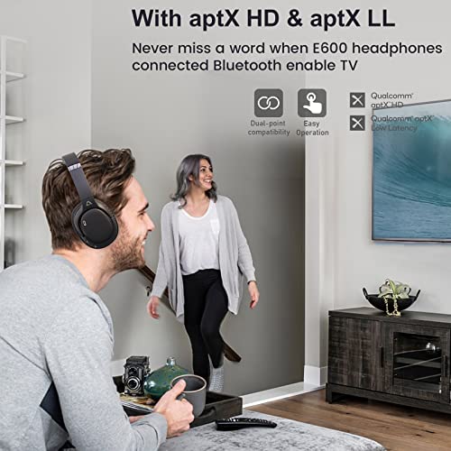 Ankbit E600 Bluetooth Headphones Over The Ear with AptX HD&Low Latency, 60H Playtime Headphones Over Ear with Active CVC 8.0 Call Noise Reduction Built-in MIC and Voice Assistance for Travel and Home