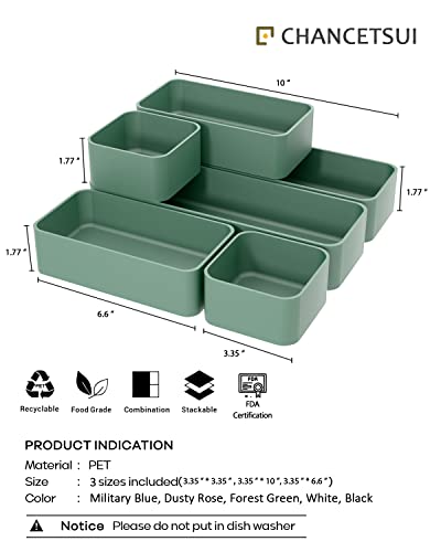 CHANCETSUI 6-Piece Stackable Drawer Organizer Set, Rectangle Trays, Narrow Makeup Vanity Storage Bins and Bathroom Office Desk Drawer Dividers, Green