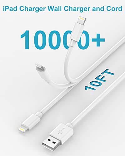 Apple iPad Charger Wall Charger and Cord 10 ft 2Set,12W iPad Charger Fast Charging Block & iPad Charger Cord 10 ft Apple Certified Lightning Cable for iPad 7th 8th 9th Generation,iPad Air/Mini,iPhone