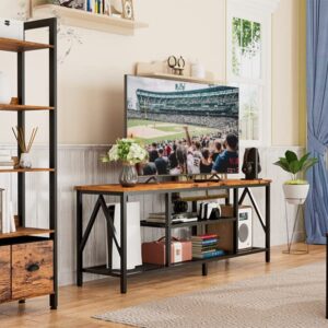 Furologee TV Stand with Power Outlets for 65 70 inch TV, Entertainment Center with Open Storage Shelves, Long 63'' TV Media Console Table with Soundbar Shelf for Living Room, Bedroom, Rustic Brown