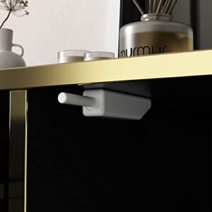 FAMAPY Modern Credenza Sideboard Buffet with Drawer & Pop-Up Doors, Buffet Sideboard Storage Cabinet with Black Metal Legs, for Living Room Hallway Black and Gold (63”W x 15.7”D x 31.5”H)