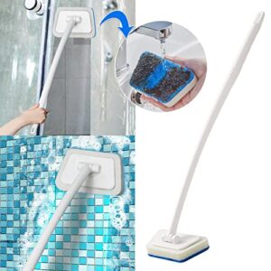 removable bathtub brush - multifunctional wall tile brush window glass sponge cleaning brush long handle decontamination floor brush, for home bathroom