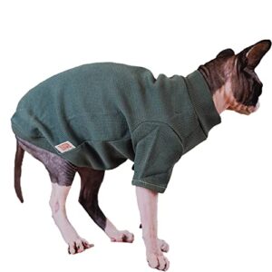 sphynx cat clothes autumn solid mesh waffle t-shirts elasticity breathable pullover high collar kitten shirts pet clothes for cat (m (6-7.7lbs), army green)