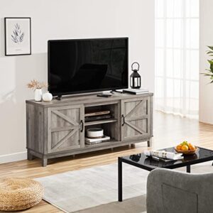 Yaheetech Farmhouse TV Stand for 65 Inch TV, Wood Entertainment Center Suitable for a 18'' Electric Fireplace Insert (not Included), Large Storage Cabinet with Double Barn Doors, 58inch, Gray