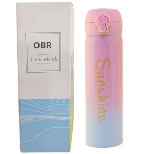 obr thermal water bottle, kids insulated water bottle stainless steel water bottles for school, 500ml/17oz leak proof vacuum flask for hot and cold drinks, gradient pink and blue