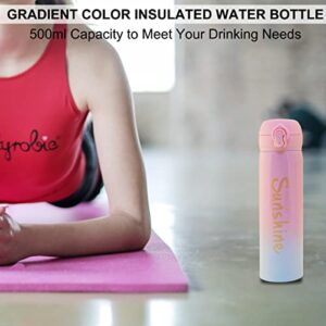 OBR Thermal Water Bottle, Kids Insulated Water Bottle Stainless Steel Water Bottles for School, 500ml/17oz Leak Proof Vacuum Flask for Hot and Cold Drinks, Gradient Pink and Blue