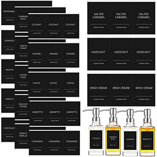 54 Pieces Coffee Syrup Labels Coffee Bar Labels Black Minimalist Labels Stickers for Organization Labels Waterproof Labels for Glass Coffee Labels for Coffee Syrup Bottles