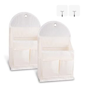 2 pack wall hanging storage bag with pockets, locker organizer basket with sticky hook, fabric wall organizer, waterproof hanging bag for closet door bedroom bathroom office home kitchen(beige)