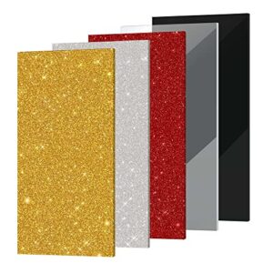 csyidio 5 pcs clear acrylic sheet for laser cutting cast glitter acrylic plastic panel sheet for diy art crafts, home decor, 6.3 x 11.4 inch (clear, black, gold, silver, red)