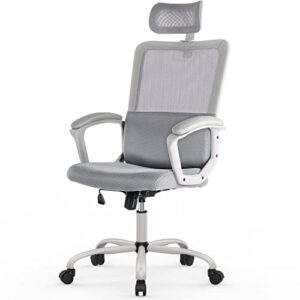 smug ergonomic home computer lumbar support mesh adjustable headrest armrest and wheels swivel rolling office chair(grey)
