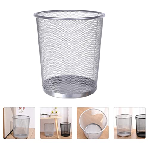 Cabilock Trash Can Stainless Metal Mesh Wastebasket Garbage Container Retro Waste Bin Steel Mesh Garbage