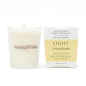 Aromaworks Light Mandarin & Vetivert Candle | Creates a Calm Enhancing Atmosphere | Provides a Sense of Happiness | Naturally Scented | 100% Pure Essential Oils | 2.64 Oz