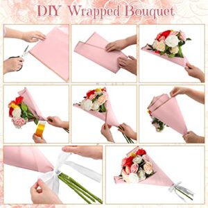 60 Pcs Flower Wrapping Paper Waterproof Translucent Fresh Flowers Bouquet Gift Packaging Pure Color Gold Edge Korean Florist Supplies for Valentine's Day Wedding DIY Crafts Gift (Fresh Colors)