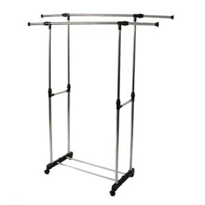 tuklye portable clothing hanging garment rack, stretching stand clothes rack with shoe shelf (dual-bar-3)