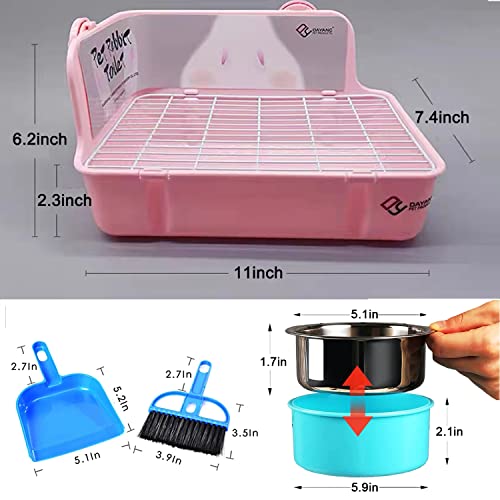 JAYCCON 5-in-1 Rabbit Litter Box with Hay Food Feeding Set, Bunny Toilet Potty with Small Pet Hay Feeder Bag and Water Food Feeding Bowl for Rabbit Guinea Pig Chinchilla ((Medium(Pink)))