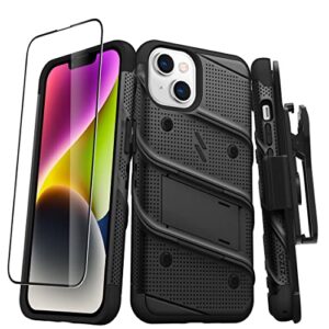 zizo bolt bundle for iphone 14 (6.1) case with screen protector kickstand holster lanyard - black