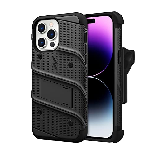 ZIZO Bolt Bundle for iPhone 14 Pro Max (6.7) Case with Screen Protector Kickstand Holster Lanyard - Black